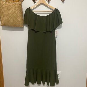 LuLaRoe Olive Green Off-Shoulder Midi Dress 3013